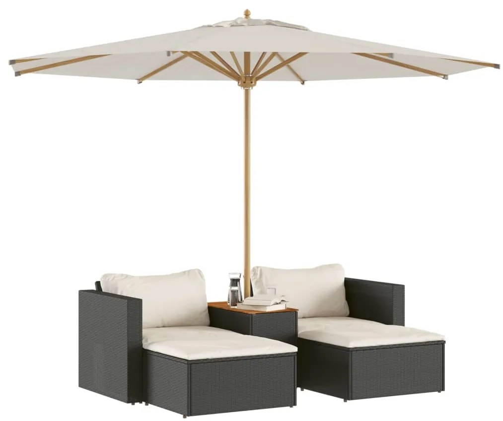 Set divani da giardino 5 pz con cuscini nero polyrattan acacia