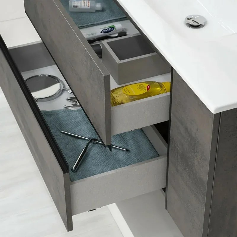 Mobile Bagno Sospeso Effetto Pietra Oxid 90 cm Industrial