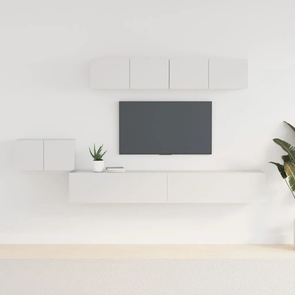 Set Di Mobili Porta Tv 5 Pz Bianco İn Legno Multistrato /