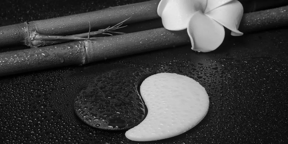 Stampa su tela – Natura morta Spa con simbolo del Jin e Jang in bianco e nero