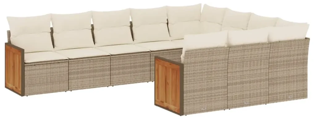 Set divano da giardino 10 pz con cuscini beige in polyrattan