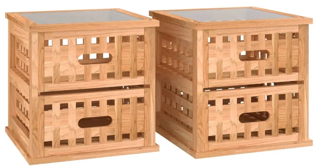 Comodini 2 pz 34x34x34 cm in legno massello di noce