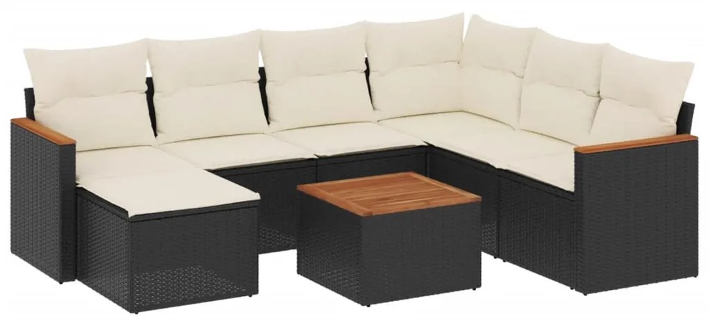 Set divani da giardino con cuscini 8 pz nero in polyrattan