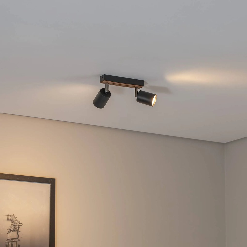 Envostar Tino faretto da soffitto a 2 luci nero/legno