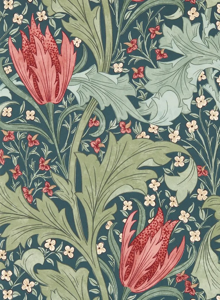 Morris & Co Carta da parati Lent Lily - Indigo/ Madder