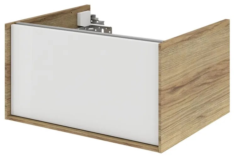 Mobile da bagno sotto lavabo SENSEA Neo Frame bianco e noce laccato lucido L 60 x H 32 x P 48 cm 1 cassetto, lavabo non incluso