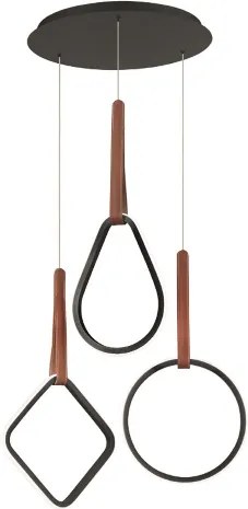 Lampada a sospensione 49 cm Led REGOLI in metallo con 3 elementi in ecopelle MIX