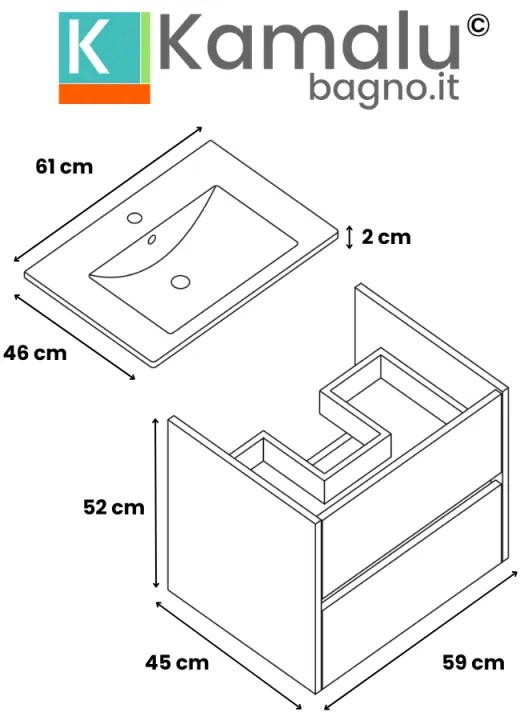 Kamalu - Composizione bagno sospesa 60 cm effetto marmo cemento | LAC-AMFI-60