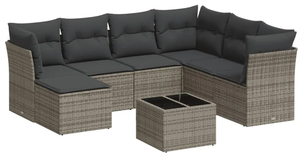 Set Divano da Giardino 8 pz con Cuscini Grigio in Polyrattan