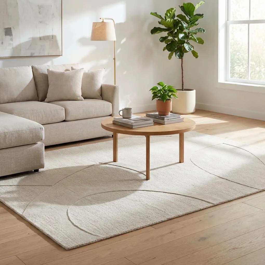 OTIS - tappeto in lana avorio con decoro 120 x 180