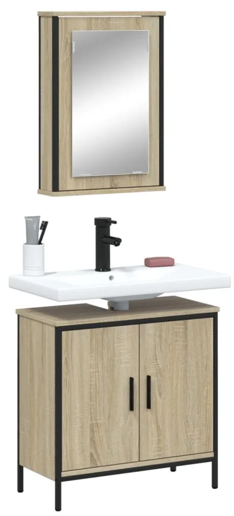 Set mobili da bagno 2 pz rovere sonoma in legno multistrato