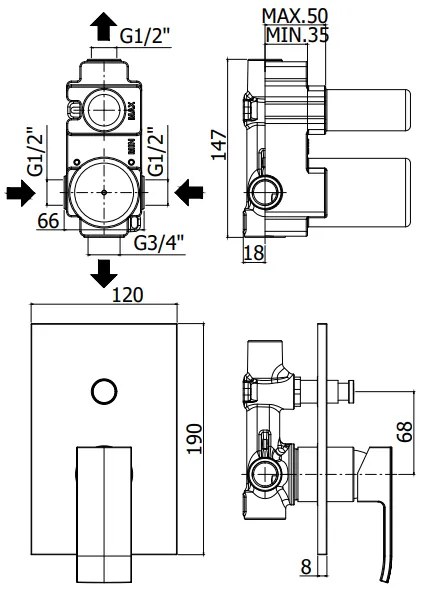 Paffoni Level Lec015 miscelatore doccia a muro con deviatore e piastra in ABS cromo