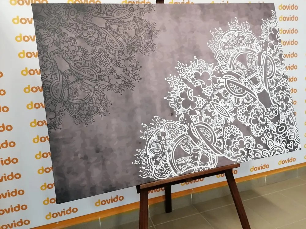 Stampa su tela – Elementi di Mandala floreale in bianco e nero