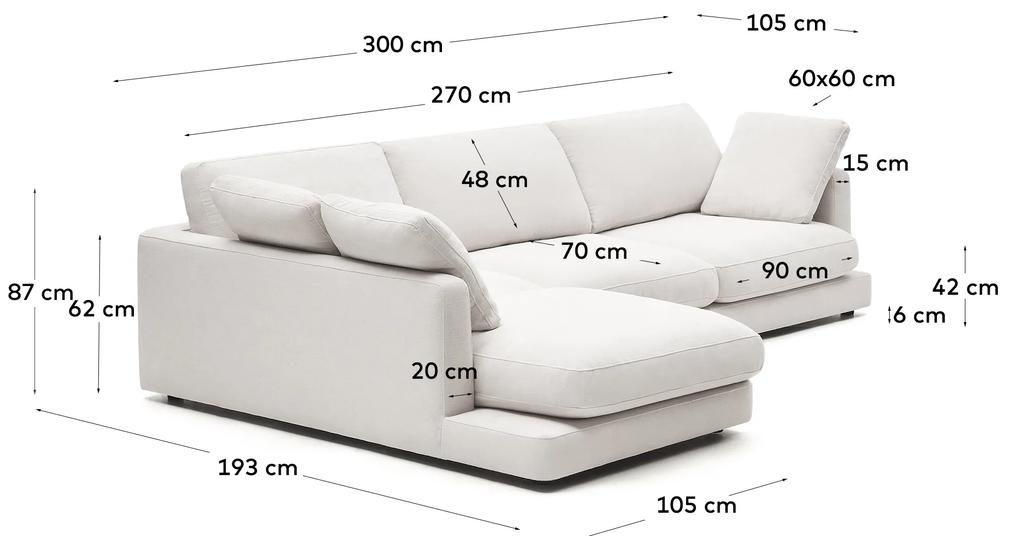 Kave Home - Divano Gala a 4 posti con chaise longue sinistra bianco 300 cm
