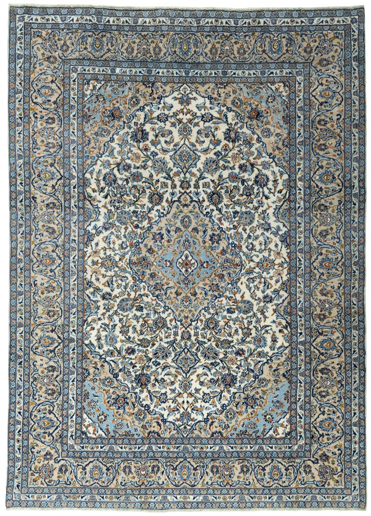 Kashan Tappeto 340x240 Beige (Iran) Annodato A Mano