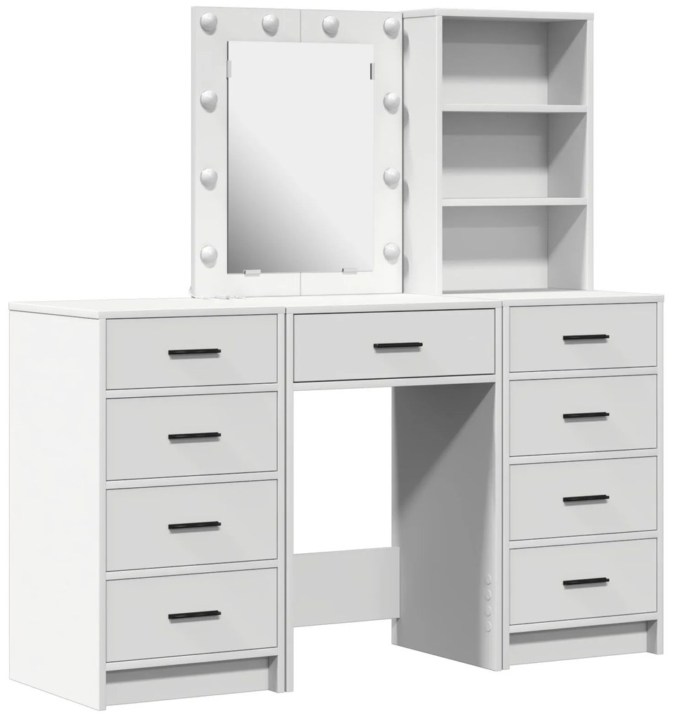 Set da toeletta a 3 pezzi con led in legno ingegnerizzato bianco