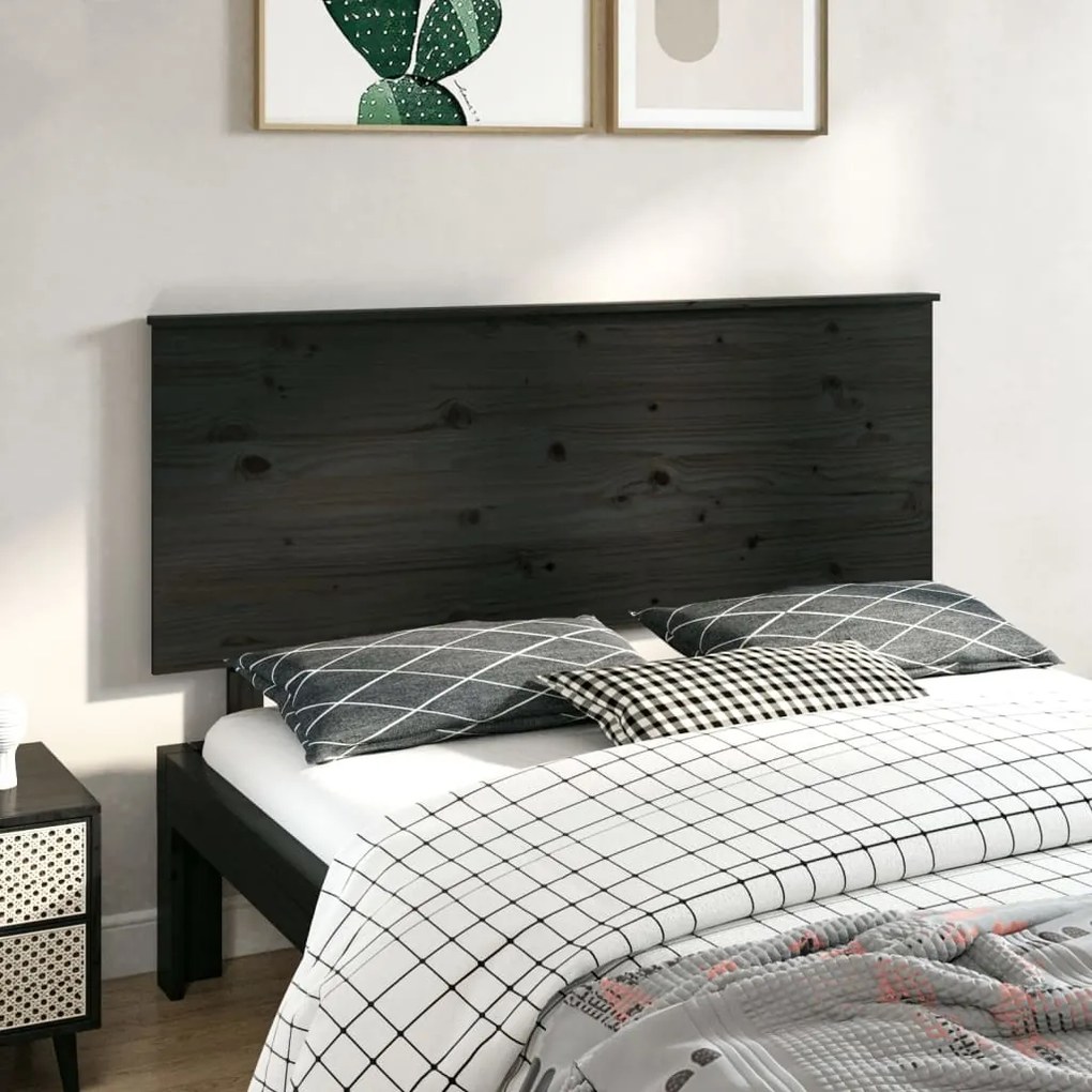 Testiera Per Letto Nera 144x6x82,5 Cm İn Legno Massello Di Pino /