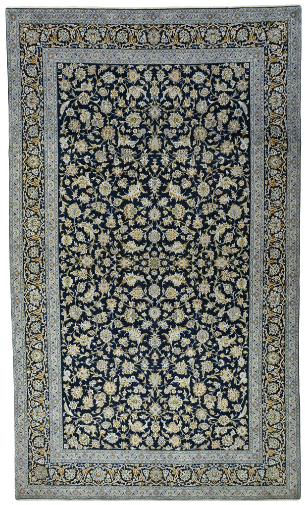 Kashan Tappeto 520 x 310 Blu (Iran) Annodato A Mano