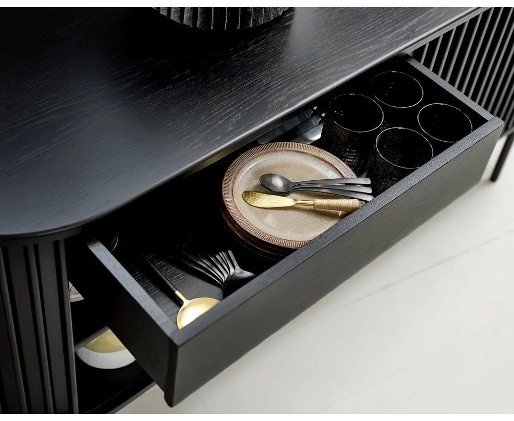 Cassettiera bassa nera in rovere con ante scorrevoli 73x160 cm Siena - Unique Furniture