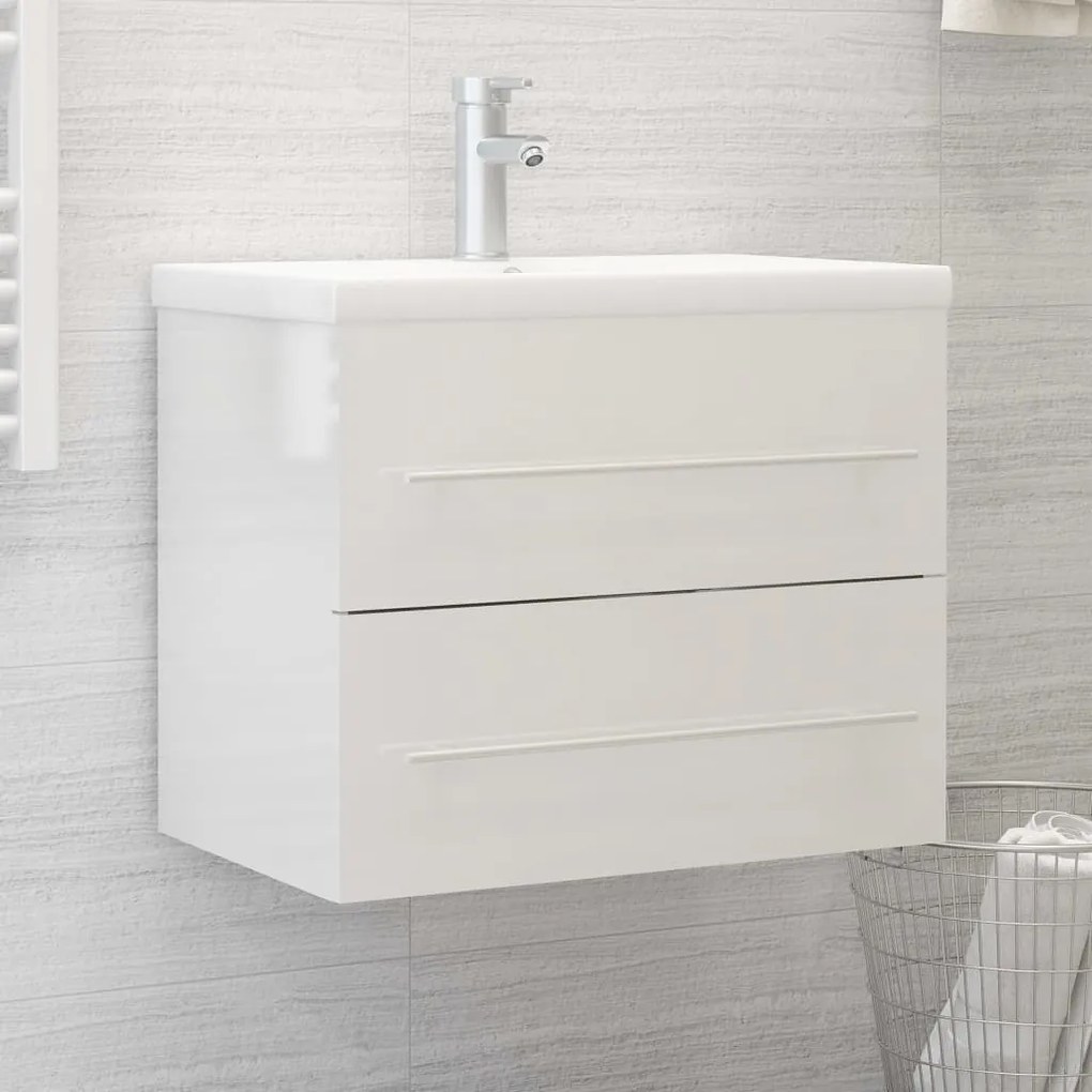 Mobile lavabo bianco lucido 60x38,5x48 cm in legno multistrato