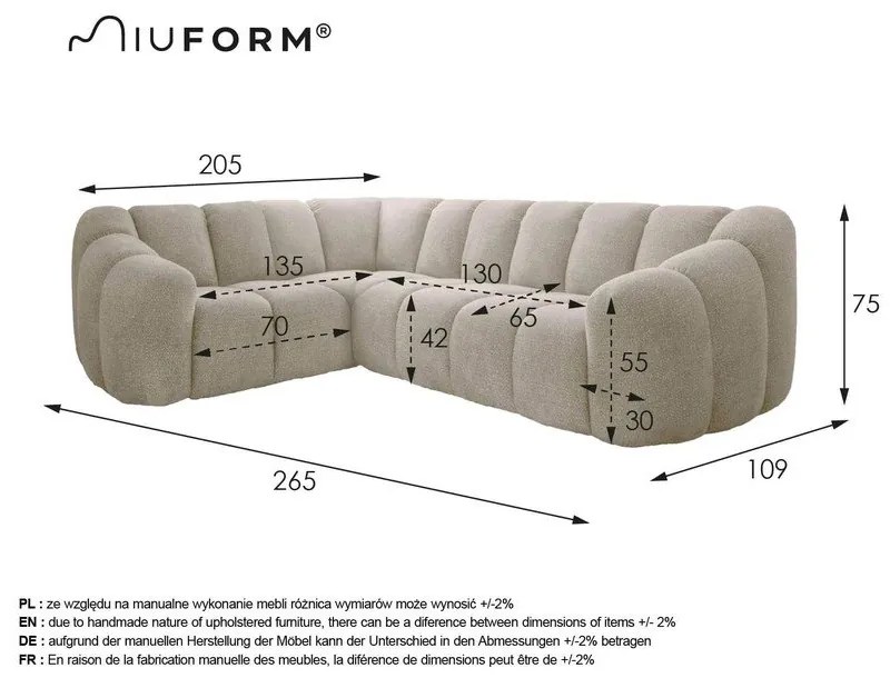 Divano angolare grigio chiaro (con penisola a sinistra/a L) Shell – Miuform