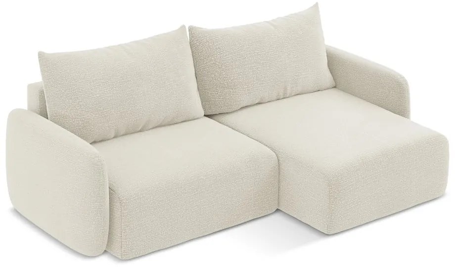 Divano angolare color crema allungabile/con contenitore (con penisola a destra) Kalena – Makamii