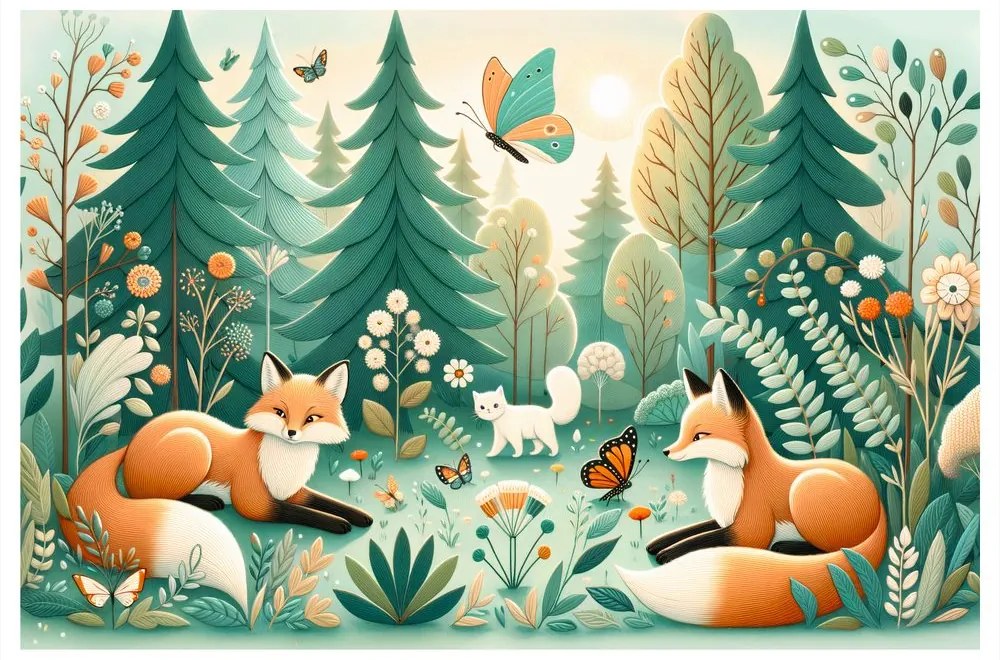 Quadro su tela – Tranquillità del bosco con volpi