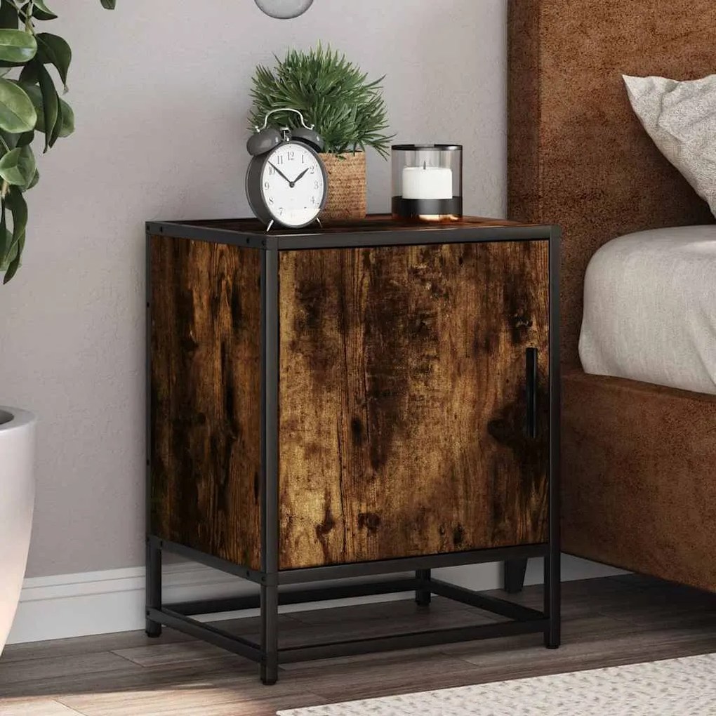 Comodini Rovere Fumo 2 Pz 40x31x50 Cm Legno Multistrato Metallo /