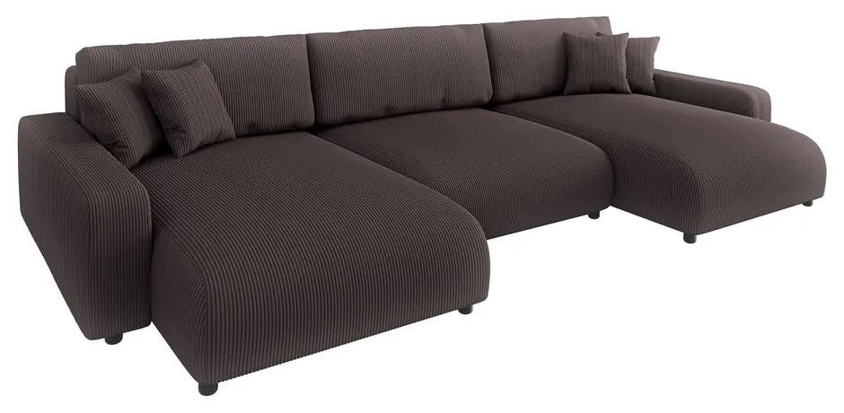 Divano angolare marrone allungabile/con contenitore (a U) con rivestimento in velluto a coste Sara – Ropez