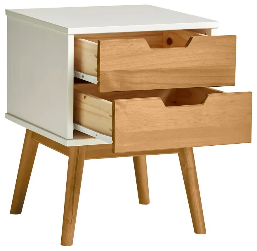 Comodino bianco e marrone in legno di pino massiccio Baku - Marckeric