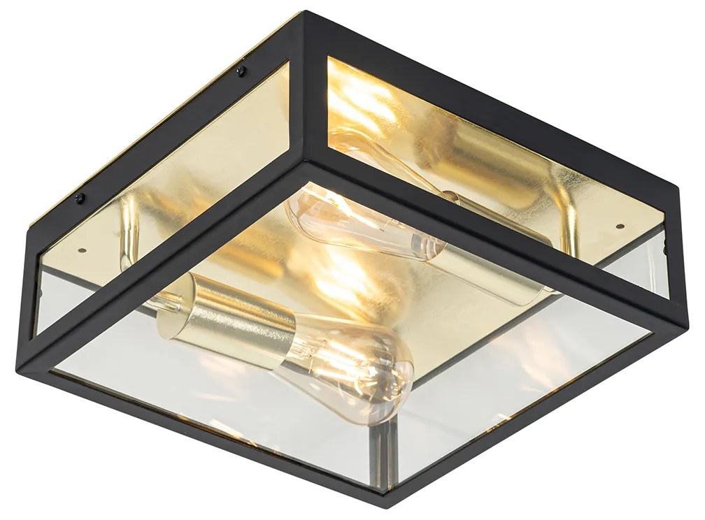 Lampada da soffitto per esterni industriale nera con oro 2 luci - Rotterdam