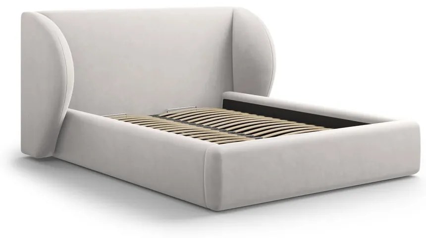 Letto matrimoniale imbottito grigio chiaro con contenitore con griglia 200x200 cm Miley - Micadoni Home
