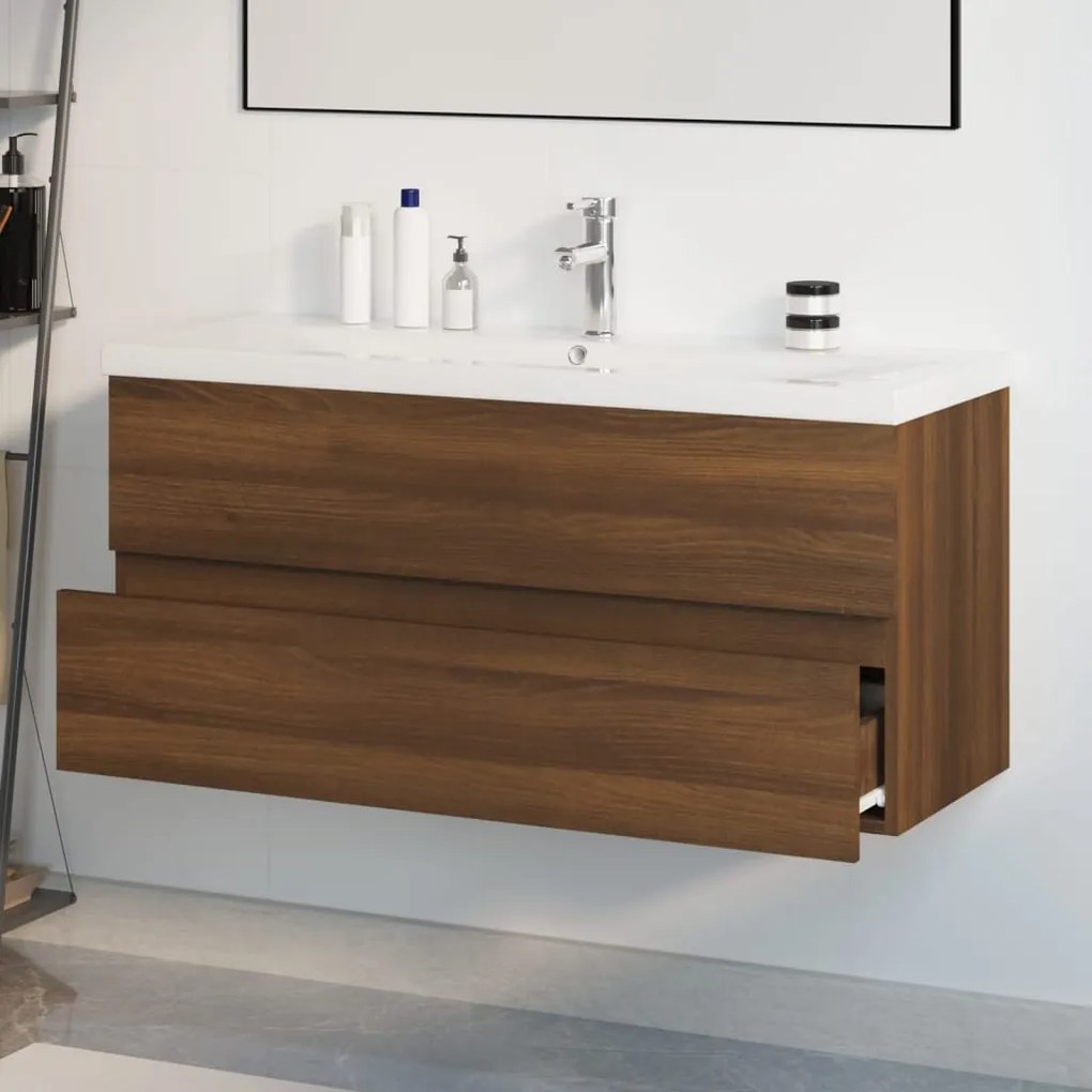 Mobile bagno lavabo integrato rovere marrone legno multistrato