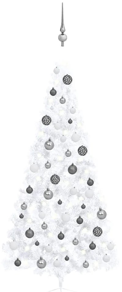Albero Di Natale A Metà Preilluminato Con Palline Bianco 210 Cm /