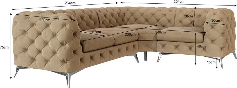 Divano angolare marrone chiaro (con penisola a destra/a L) con rivestimento in velluto Chelsea – Ropez