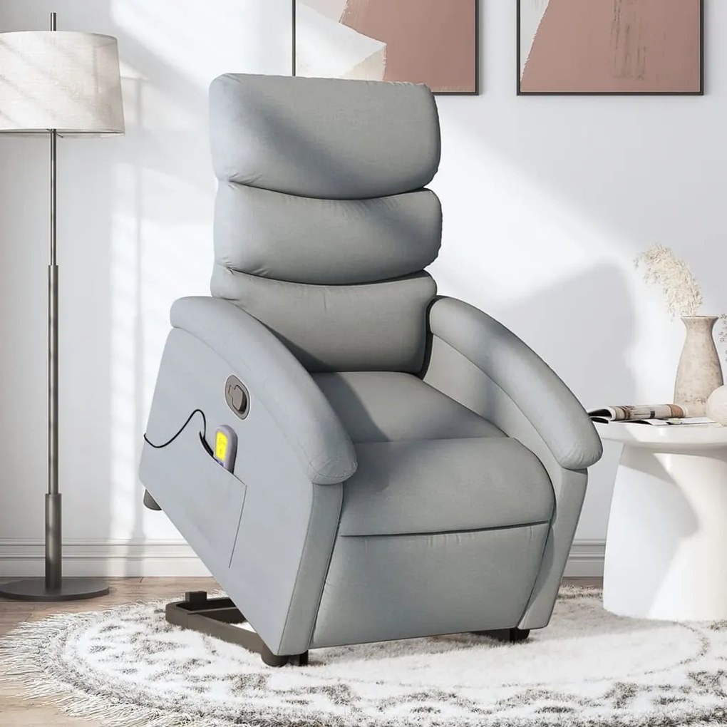 Poltrona Alzapersona Massaggi Reclinabile Grigio Chiaro Tessuto /