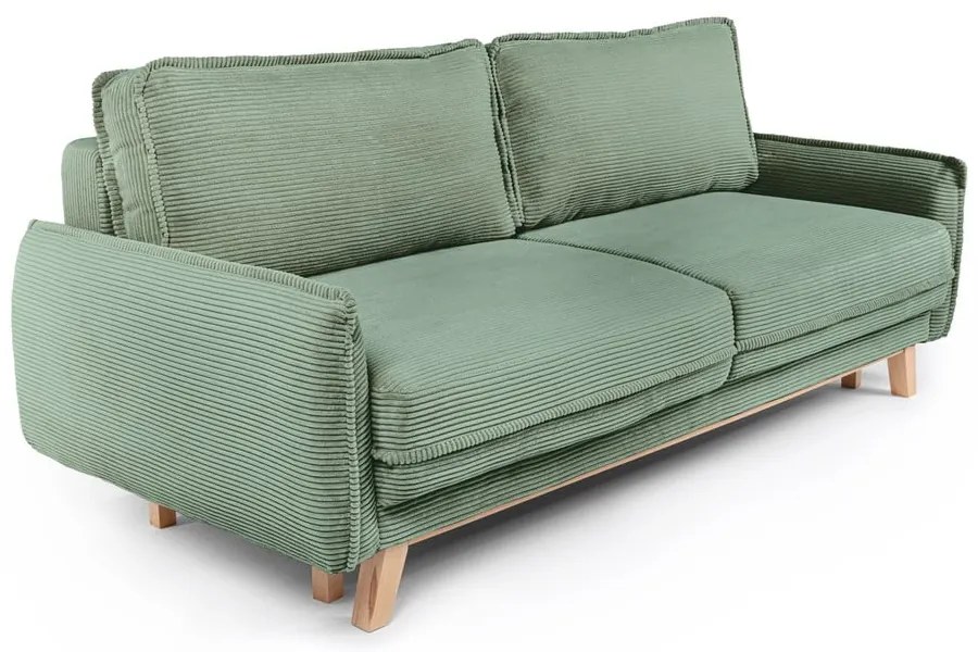 Divano verde chiaro allungabile/con contenitore con rivestimento in velluto a coste 218 cm Tori – Bonami Selection