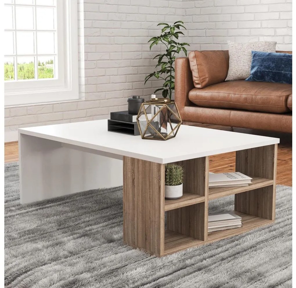 Tavolino DEFNE 34x90 cm bianco/marrone