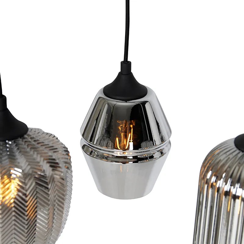 Lampadario Art Déco nero con vetro fumé 8 luci - Hanne