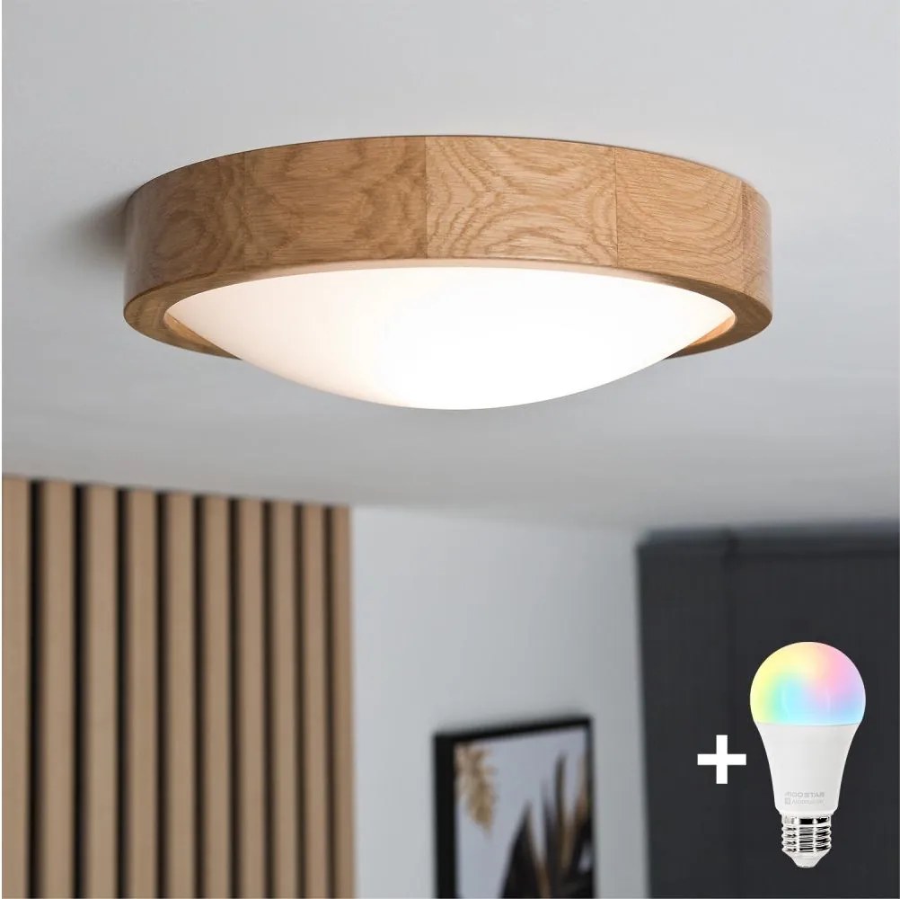 Brilagi-LED RGBW dimmerabile plafoniera CARVALHO SLIM 1xE27/9W/230V Wi-Fi rovere Ø 27 cm