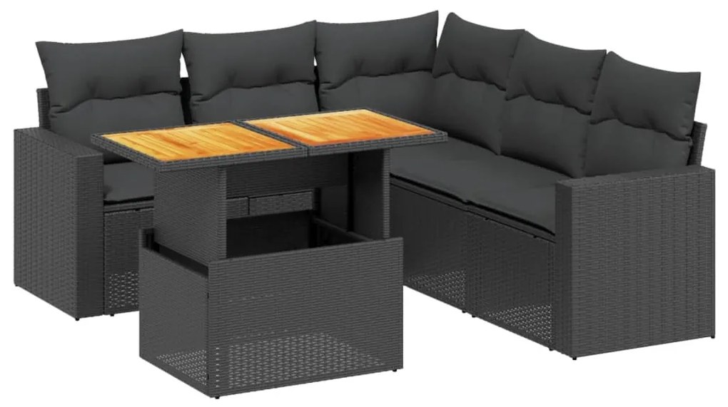 Set divano da giardino 6 pz con cuscini nero in polyrattan