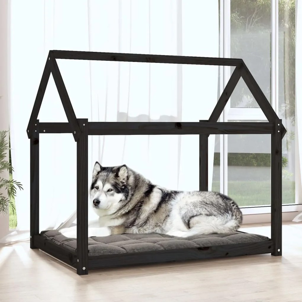Cuccia per cani nera 111x80x100 cm in legno massello di pino
