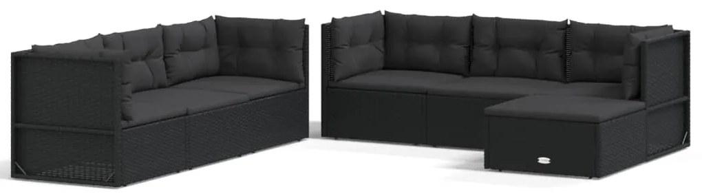 Set Salotto da Giardino con Cuscini 7pz Nero Polyrattan