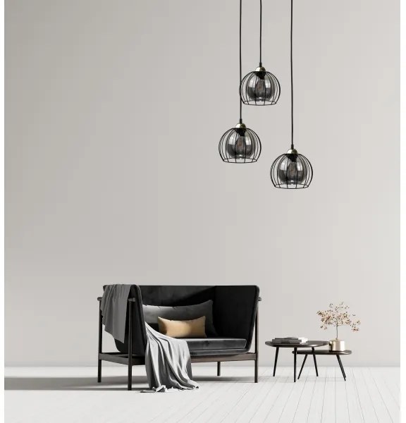 Lampadario a sospensione con filo SOLO BLACK 3xE27/60W/230V nero/oro