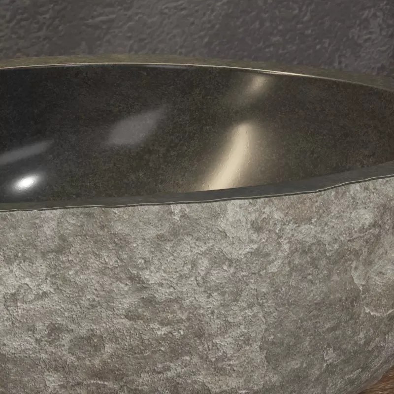 Lavabo da appoggio in pietra di fiume grigia 40-45 cm | Litos-River4 - KAMALU