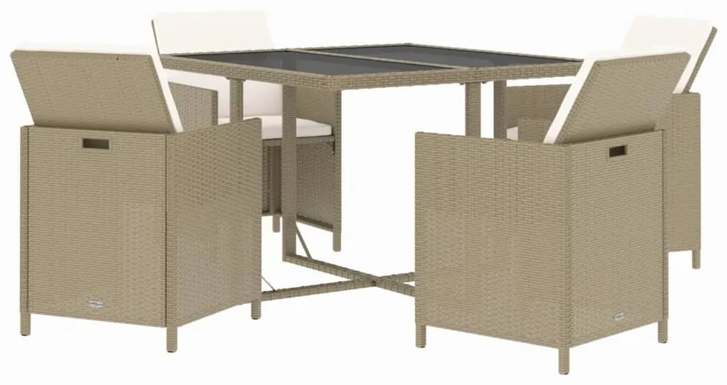Set da pranzo per giardino 5 pz con cuscini in polyrattan beige