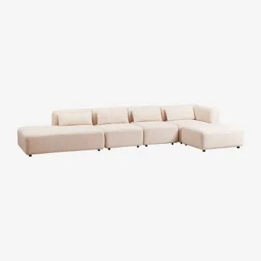 Divano Componibile Angolare In 4 Pezzi Con Chaise Longue Sinistra E Pouf Fogler Ciniglia Crema Beige - Sklum