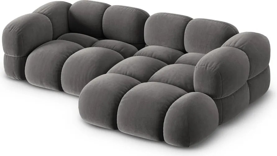 Divano angolare grigio (con penisola a destra/con chaise lounge) con rivestimento in velluto Loretto – Cosmopolitan Design