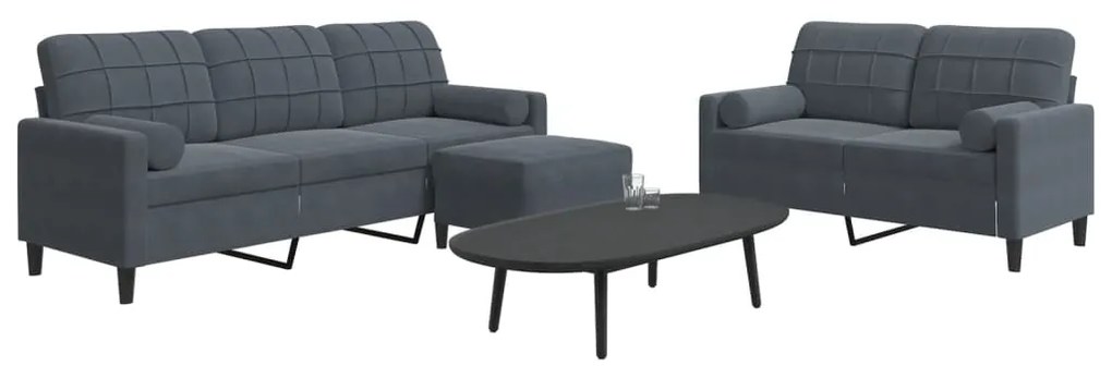Set Di Divani 3 Pz Con Cuscini E Rinforzi Grigio Scuro Velluto /