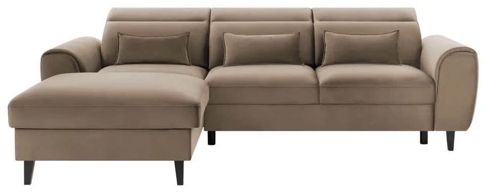 Divano angolare marrone chiaro allungabile/con contenitore (con penisola a sinistra/con chaise lounge) e rivestimento in velluto Foble – ELTAP